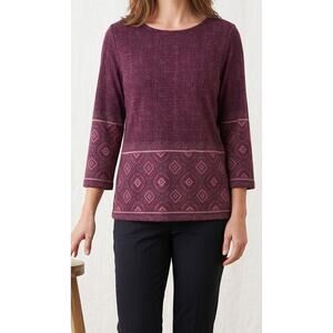 Liz Claiborne Liz & Co. Large Polyester 3/4 Sleeve Purple Pattern Blouse Shirt